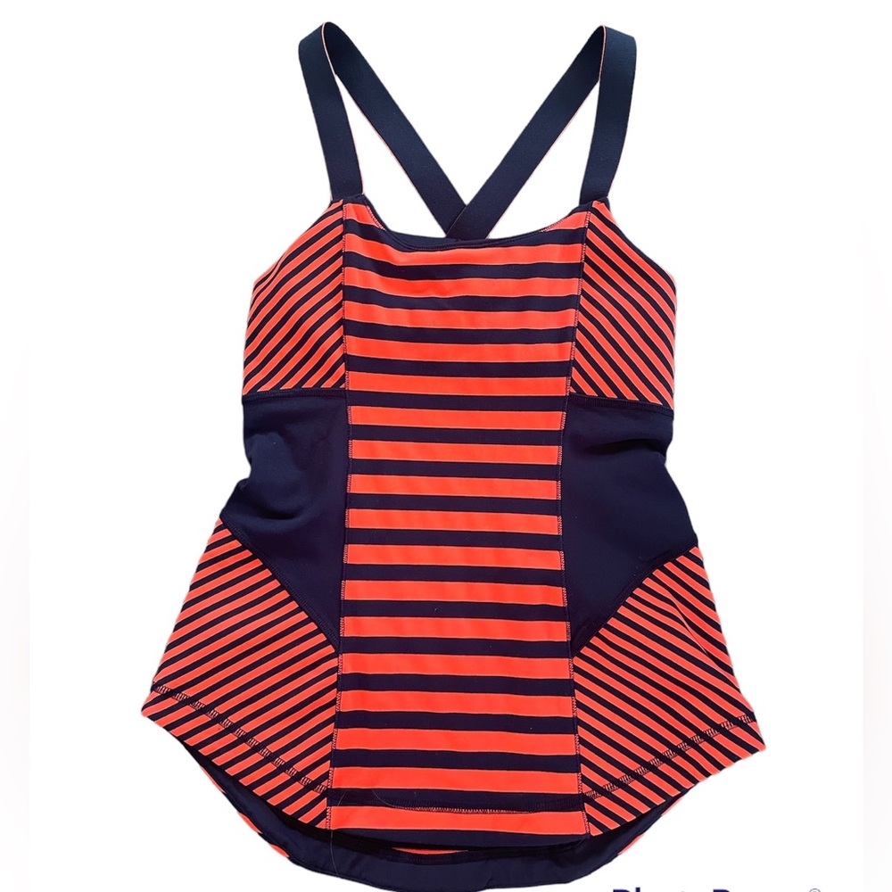 Lululemon Work It Out Tank Navy Orange Navy Stripes Size 4 EXCELLENT CONDITION